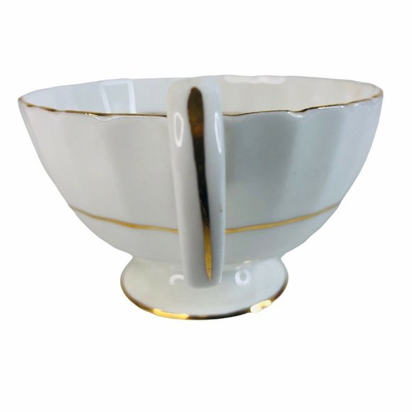 Aynsley Tea Cup & Saucer Floral Blue Burgundy Bone China Footed Scallop Gold - Picture 7 of 11